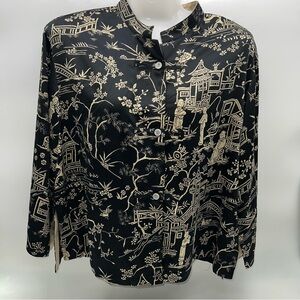 Natori Black and Cream Asian Print Pajama Top-Size L